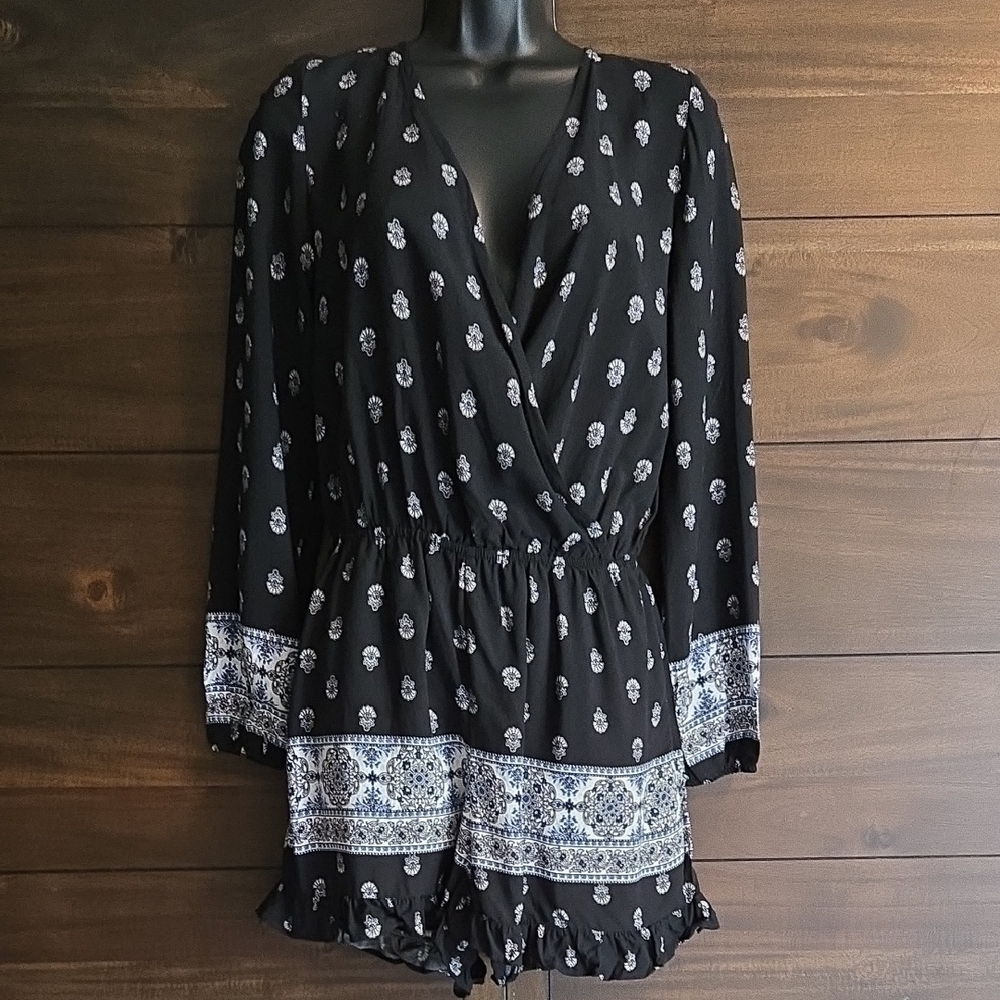 Charlotte Russe Size S Black and White Patterned Romper